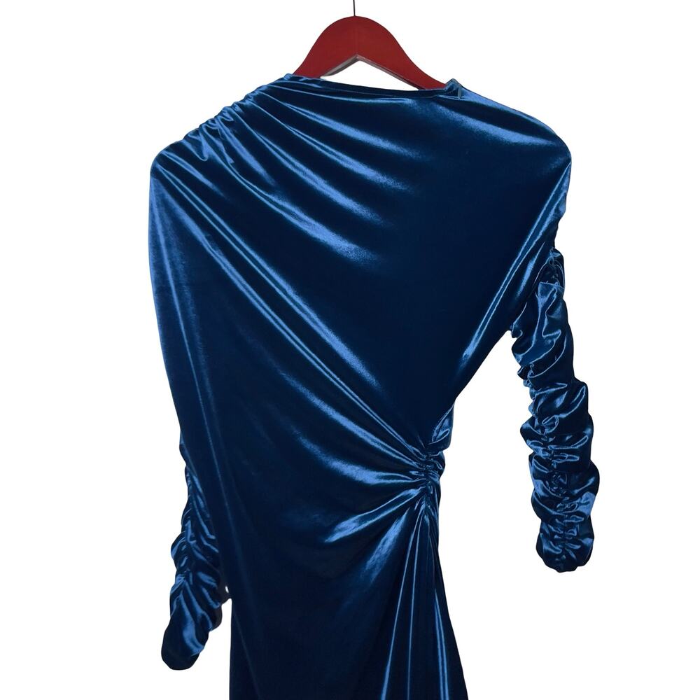 Atlein Blue Velvet Ruched Long Sleeve Mini Dress sz 42 XL - Picture 8 of 9